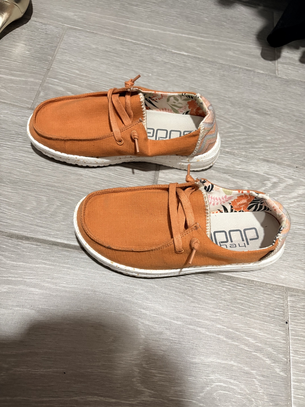 Hey Dude Kids Orange Canvas Slip-On with Floral Lining